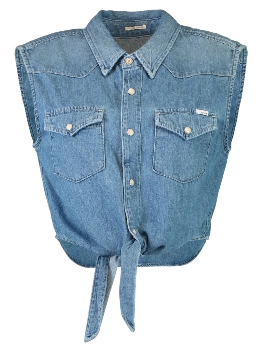 MOTHER Sleeveless Knotted Exes Denim Top- Size L- Worn Once $295 Retail